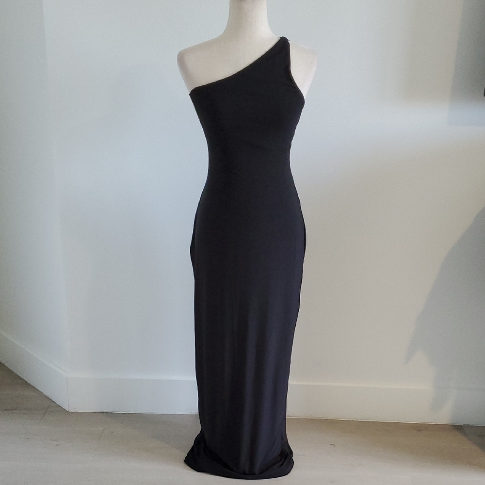 AFRM Black One-Shoulder Sheath slinky maxi Dress Size S/P